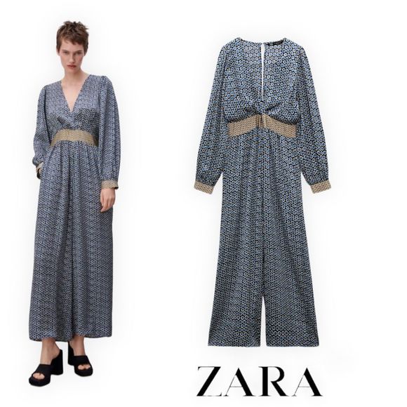 Zara Pants - ZARA Women | Blue & Black | GEOMETRIC PRINT JUMPSUIT